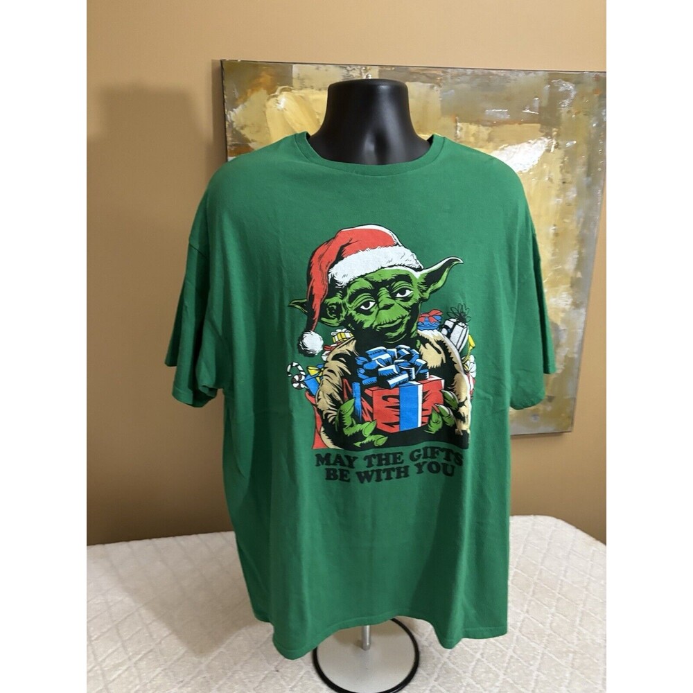 Star Wars Christmas Yoda May The Gifts Be With You Graphic Green Tee Size 2XL - Picture 4 of 15